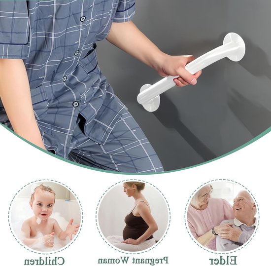 Stainless Steel Douchehandgreep, Antislip Balanssteun voor Ouderen, Kinderen en Gehandicapten, 30cm, Veiligheidsbeugel voor Badkamer en Douche — afbeelding 2