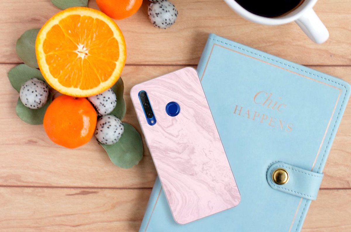 Honor 20 Lite TPU Siliconen Hoesje Marble Pink - Origineel Cadeau Vriendin