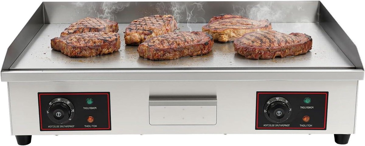 Elektrische Grillplaat - Tafel Grill - Professioneel Koken - Groot XL Oppervlak - 73x40 cm - Zilver