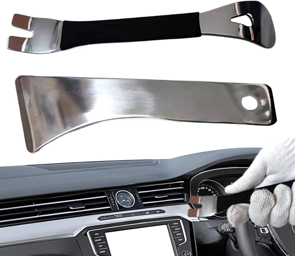 Autobekleding Gereedschap - Panelen Verwijderen - Auto Interieur - Roestvrij Staal - 20.3 x 8 cm - Zilver Zwart