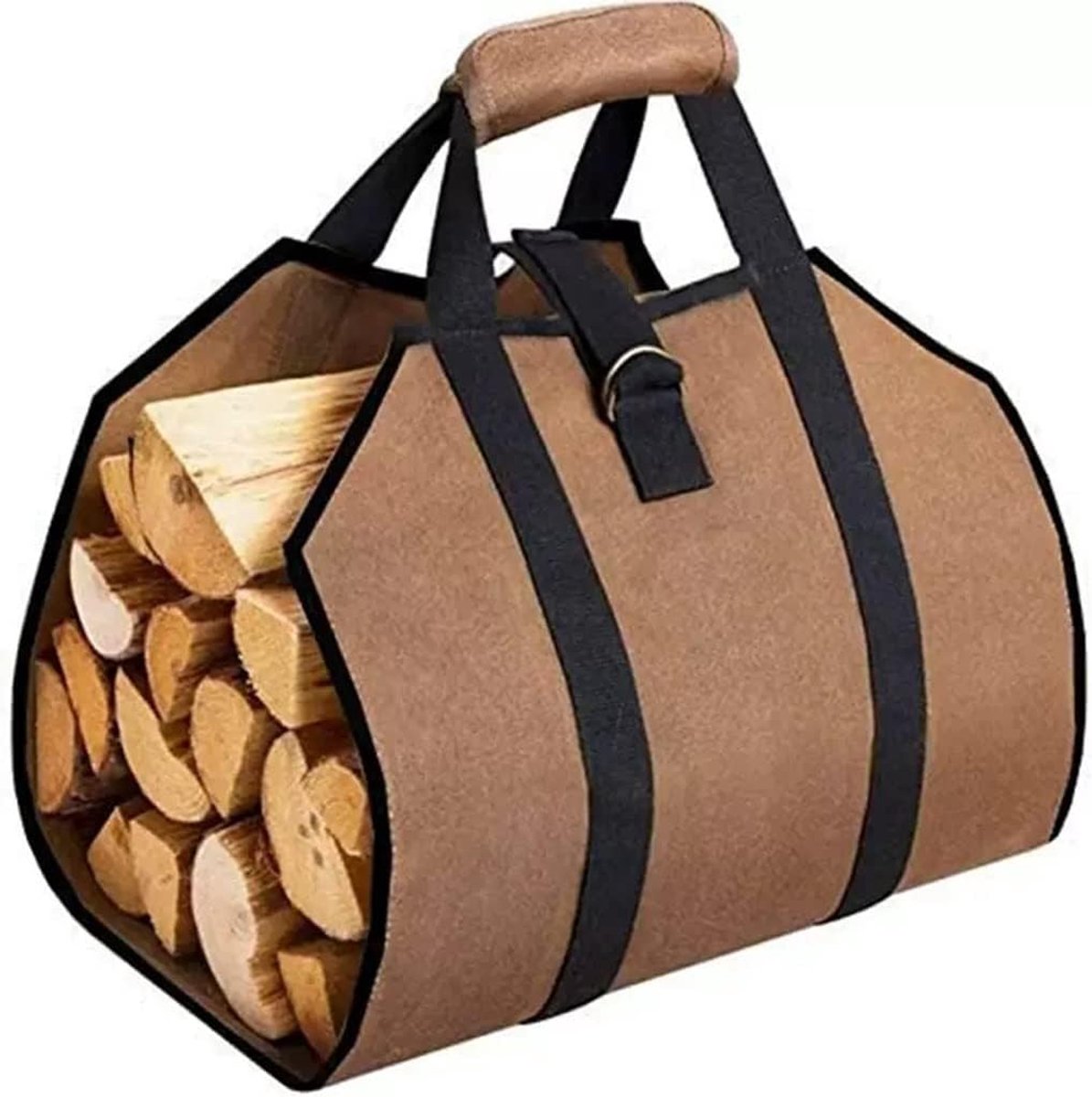 Brandhout Opbergtas - Log Zak - Hout Transport - Grote Capaciteit - 44x53cm - Bruin