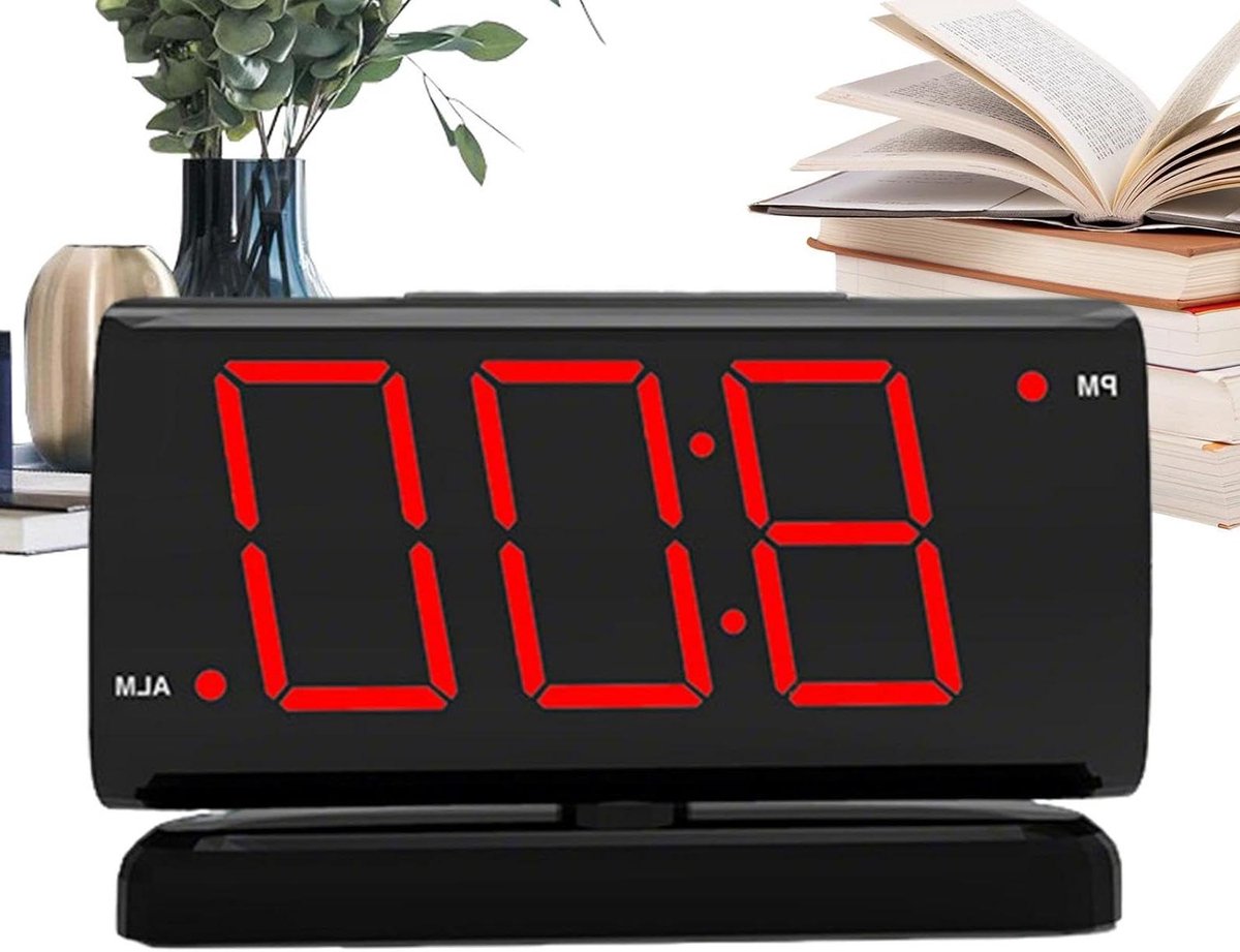 Digitale Led Klok - Led Wekker - Tijd Bijhouden - 90 Graden Draaibaar - 13.5 Centimeter - Rood