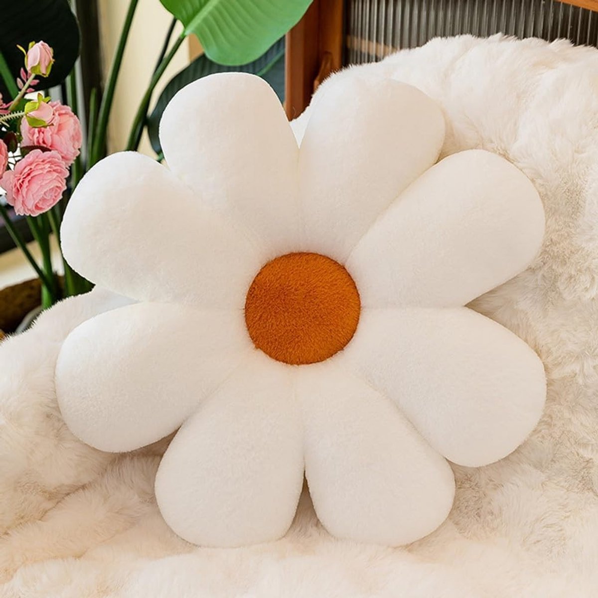 Schattig Bloem Kussen van 50 cm voor Vloer, Sofa en Bed - Daisy Kussen voor Meisjeskamer Decoratie