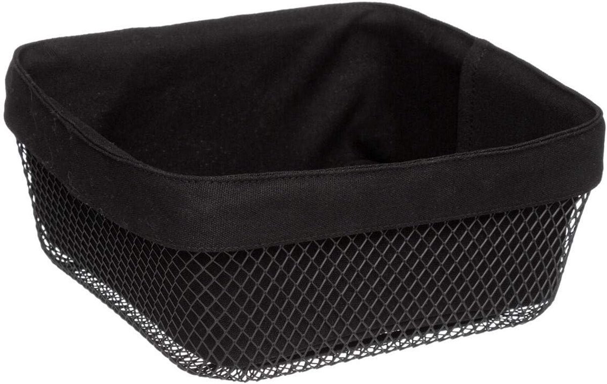 Broodmand Metaal Stof - Broodcontainer Rechthoek - Keuken Opbergen - Lichtgewicht Materiaal - 28x28x10 cm - Zwart