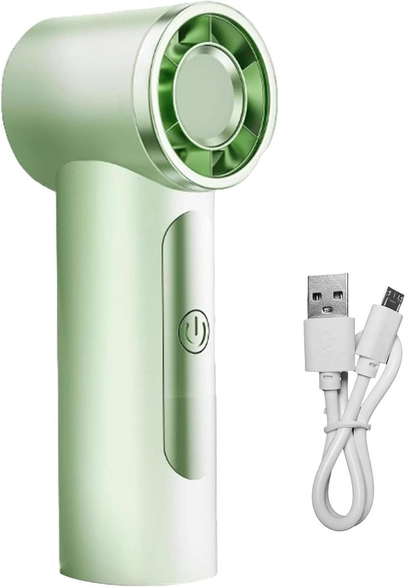 Draagbare windventilator - Handventilator - Buitenactiviteiten - Sterke luchtstroom - 10.9 x 4.2 x 10.9 cm - Lichtgroen