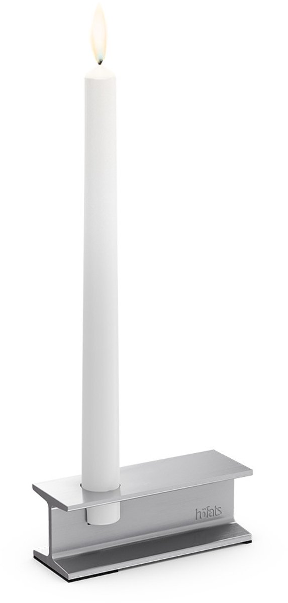 höfats HENRY METAL Kandelaar I zilver Design kandelaar voor staafkaarsen, moderne kandelaar in industriële staalbalkstijl