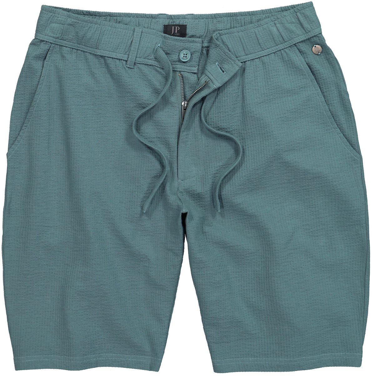 JP 1880 - Heren - Bermuda seersucker tailleband met knoop en rits 4 zakken - Lichtpetrol - Maat 6XL