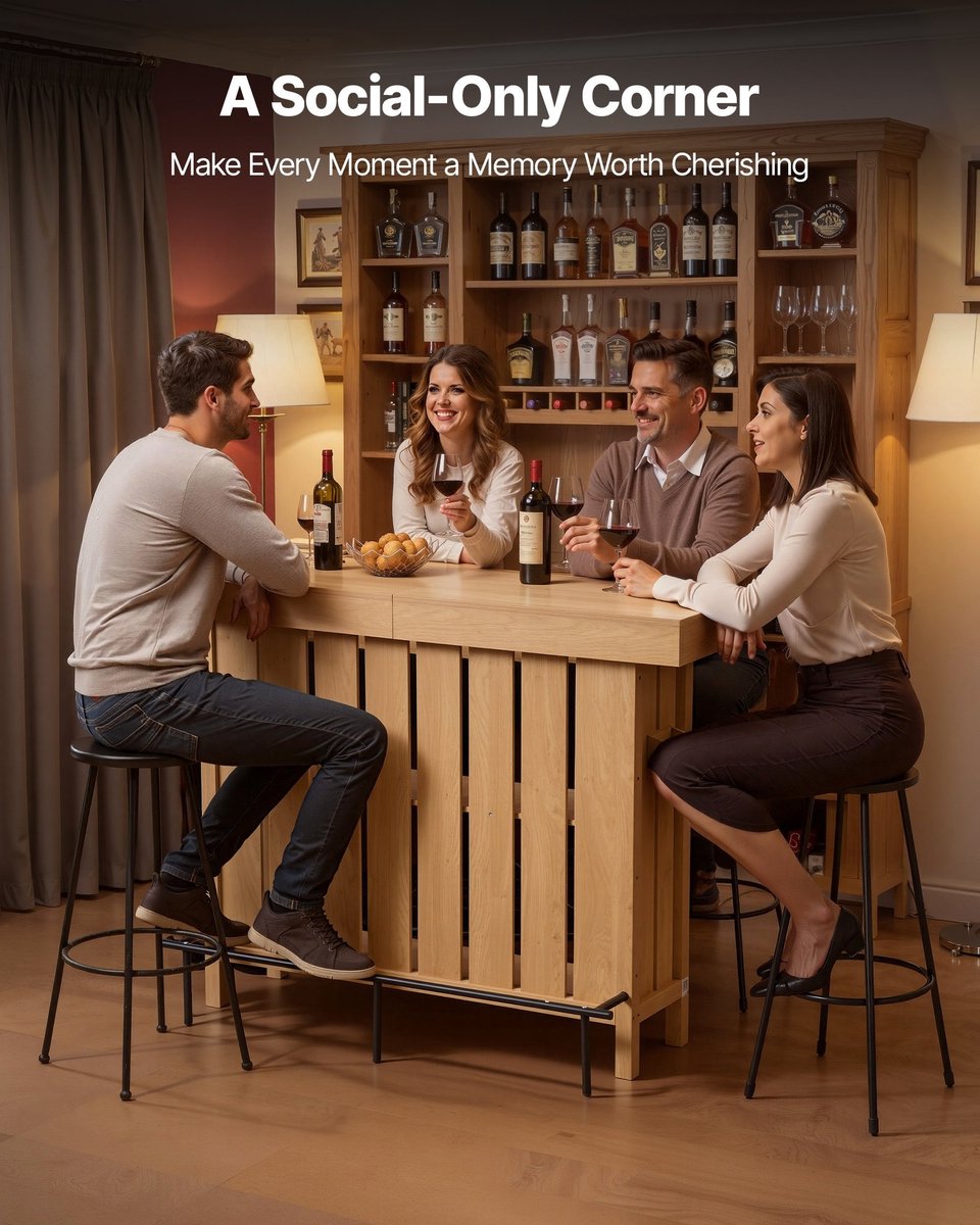 Thuisbar - Houten Barmeubel 3-Laags - Met Voetensteun En Flesopenerhouder - Ruime Opbergruimte - Voor Woonkamer En Kelder - Draagvermogen 81,6 kg - 140 x 40 x 106 cm
