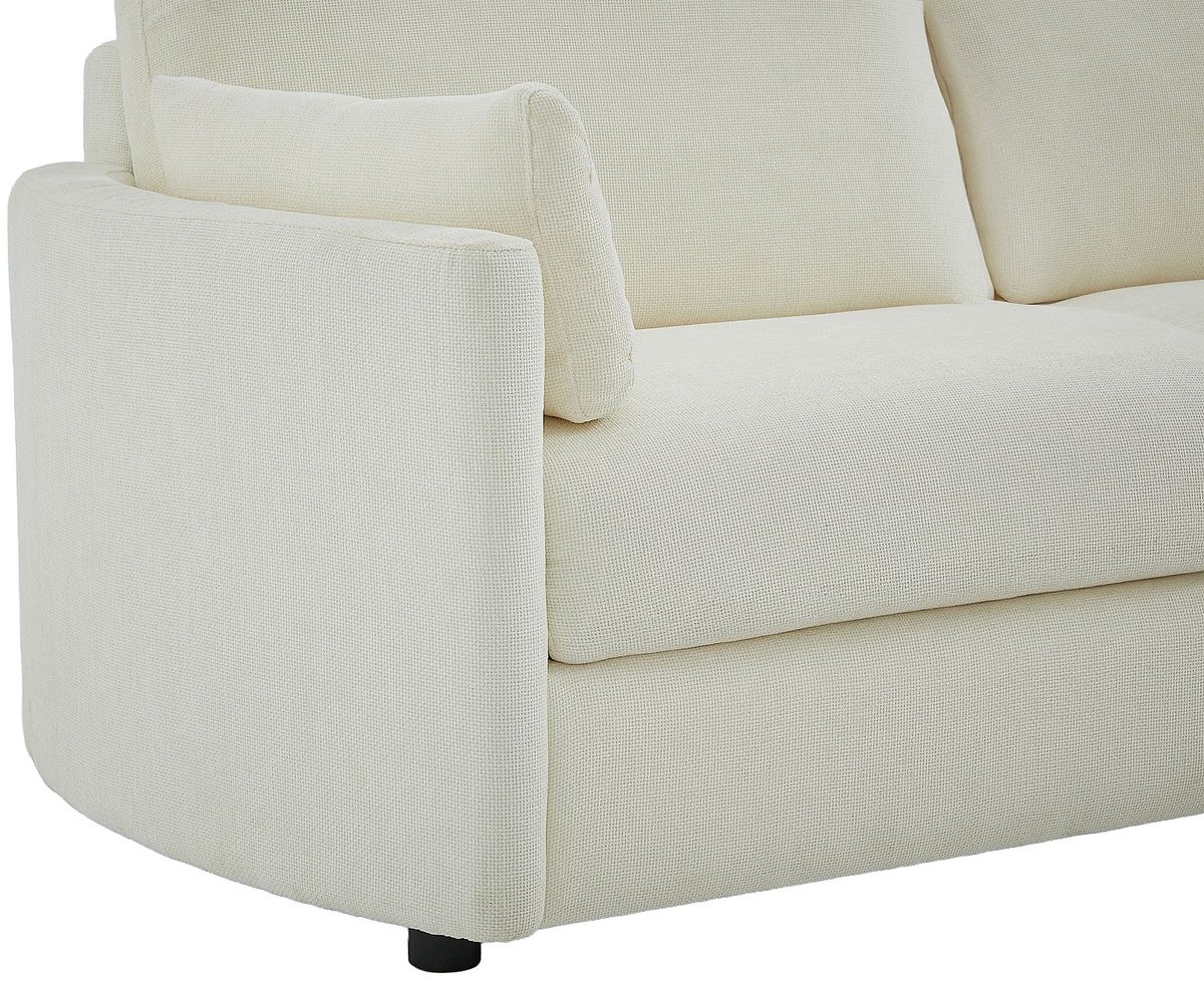 Vente-unique Driezitsslaapbank express - Slaapoppervlak 140 cm - Matras 12 cm traagschuim in getextureerde beige stof BAGOMI