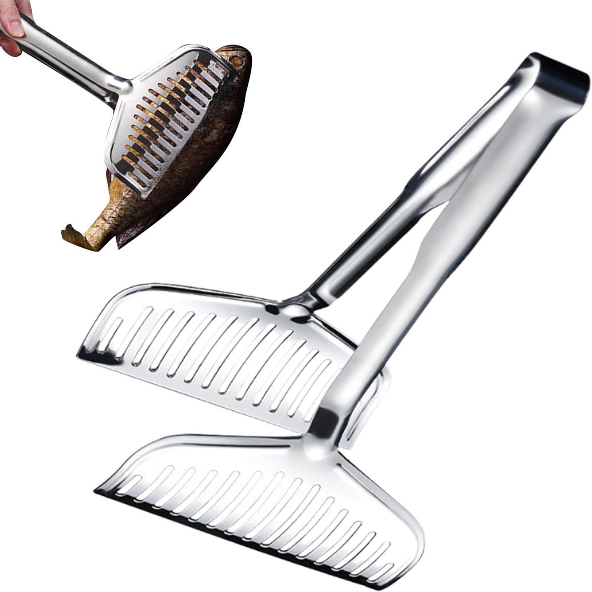 Keukentang RVS - Kooktang Spatel - Steak Vis Bakken - Anti-Slip Handvat - 30 cm - Zilver