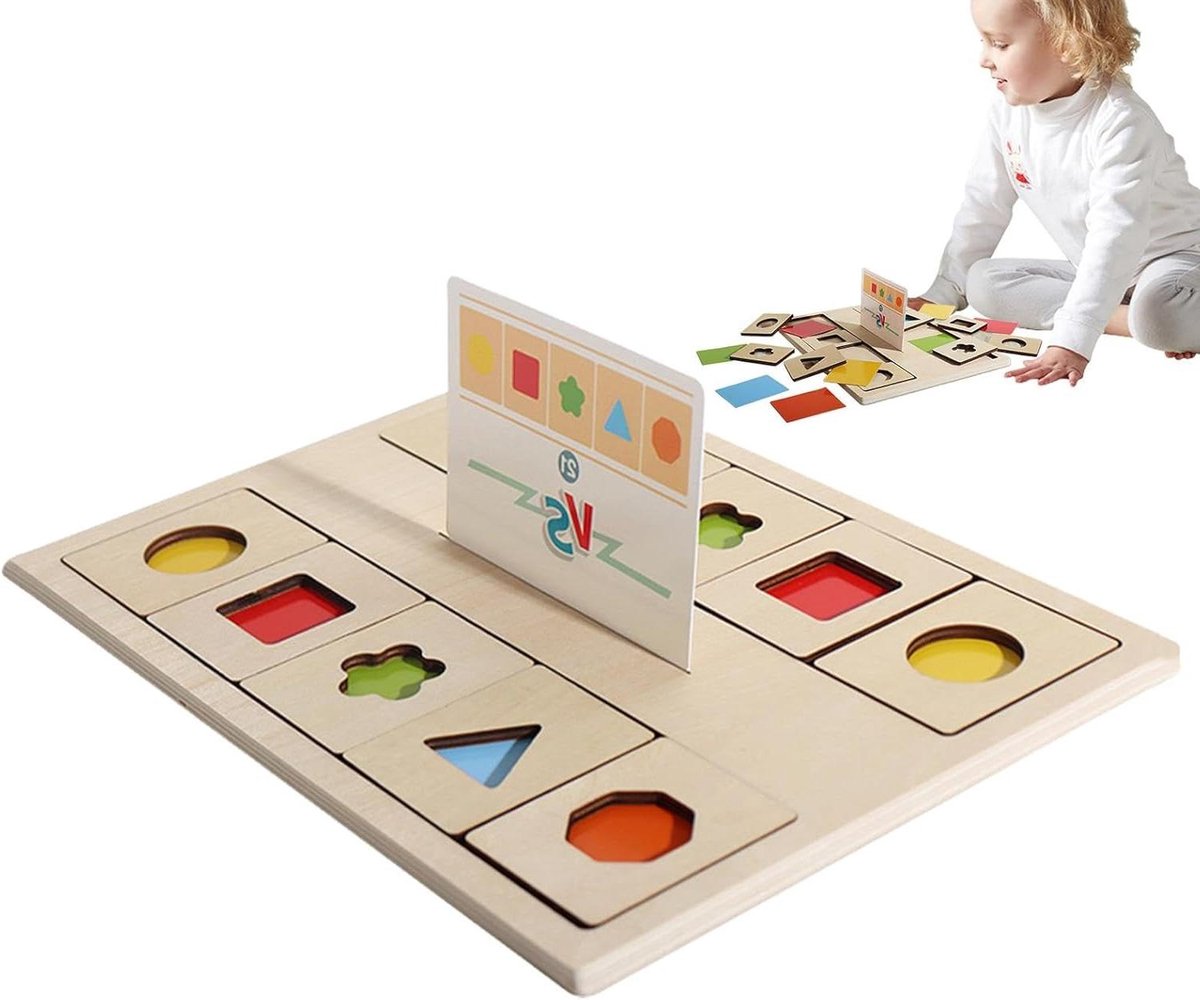 Houten Vormpuzzel - Kleuren Sorteerder - Vroege Educatie - Natuurlijk Hout - 30x22x1 cm - Geometrisch