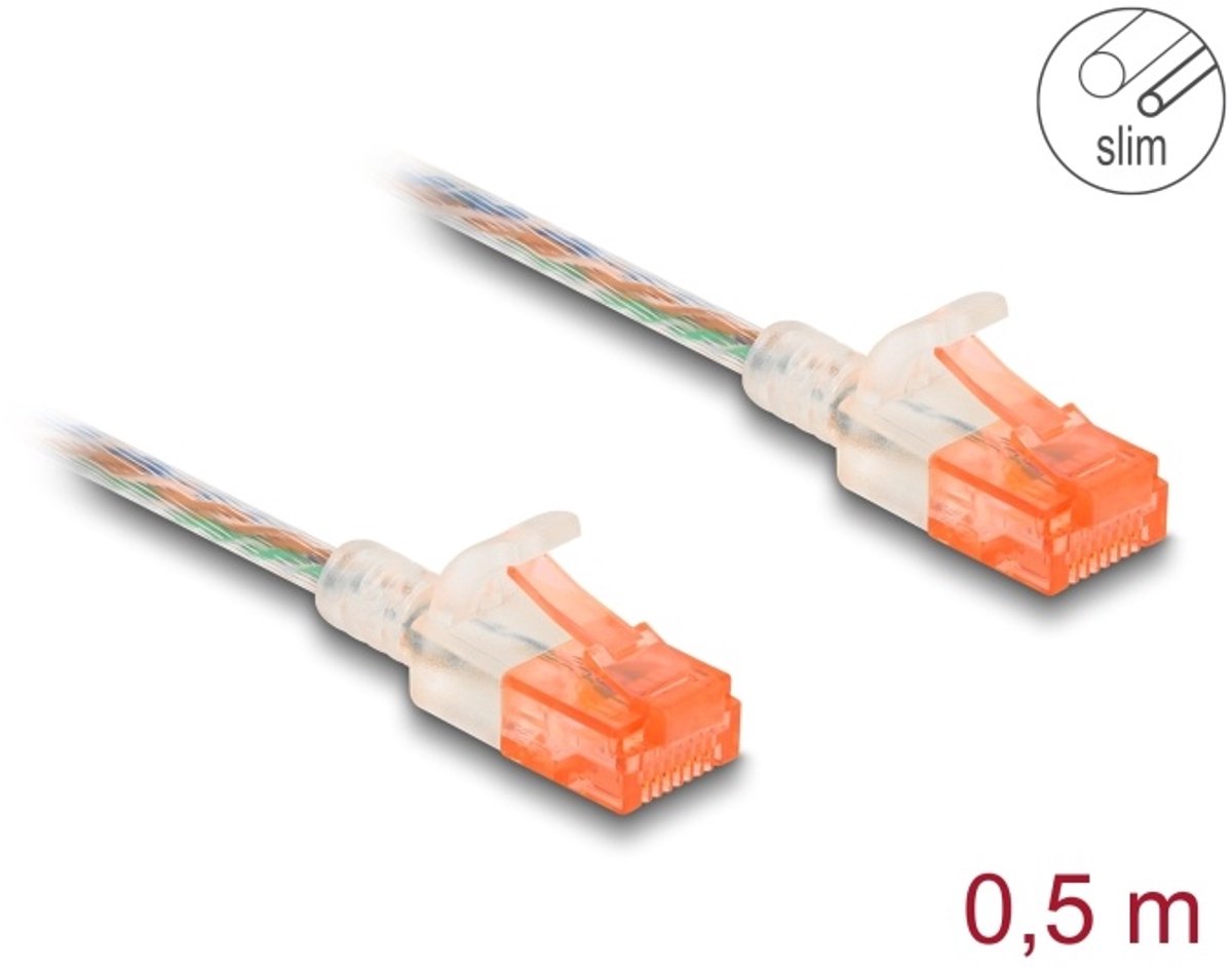 Delock RJ45 Network Cable Cat.6A U/UTP Slim 0.5 m transparent