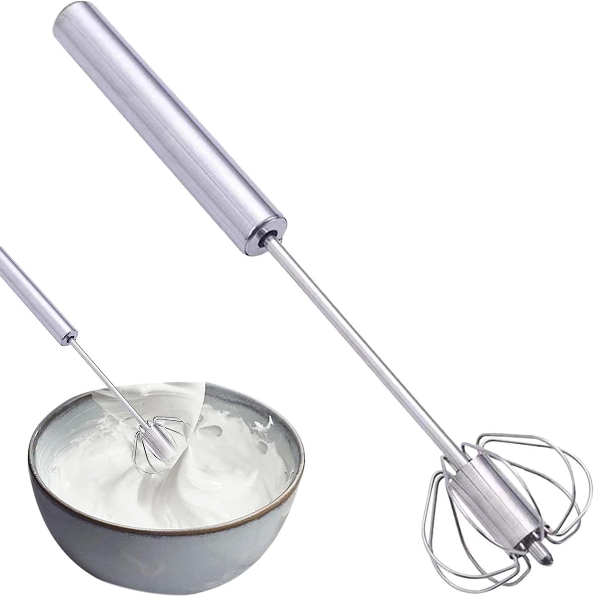 Roestvrijstalen Garde - Handmixer Snelklopper - Eieren en Room Klutsen - Semi-automatisch Roterend - 33 cm Lengte - Zilver
