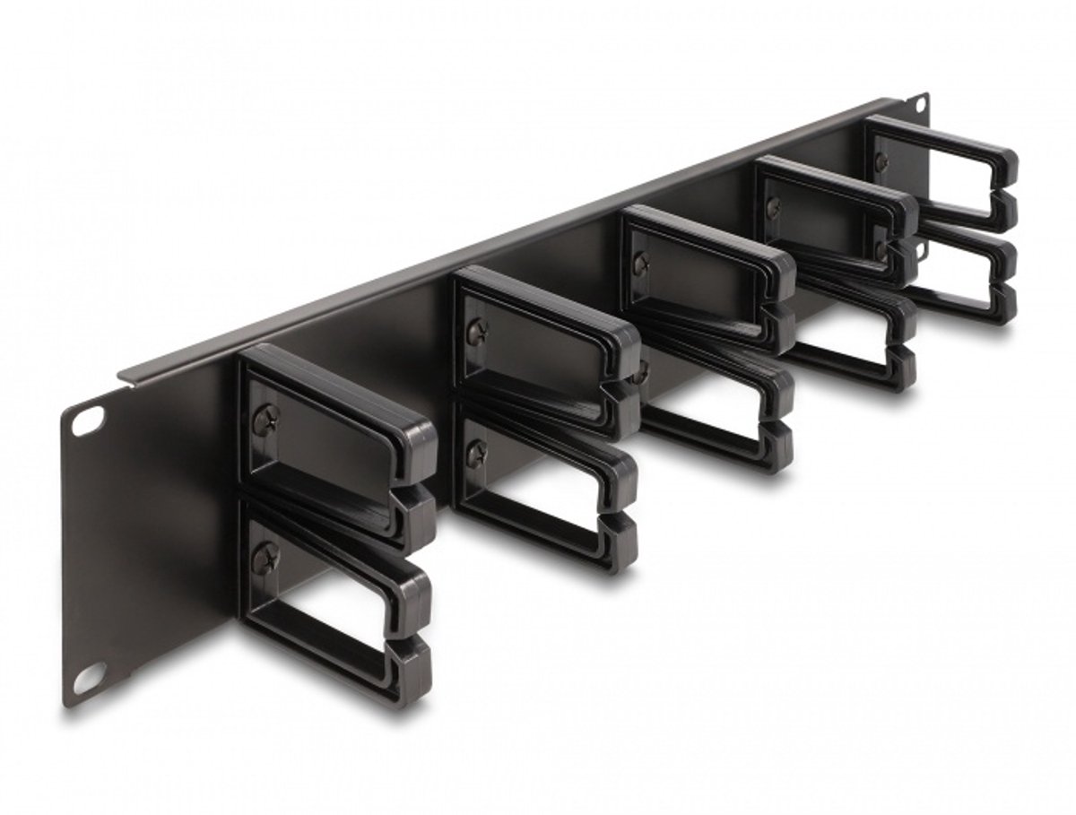 19 ″ kabelbeheerrouteringspaneel met 10 plastic haken 2U zwart