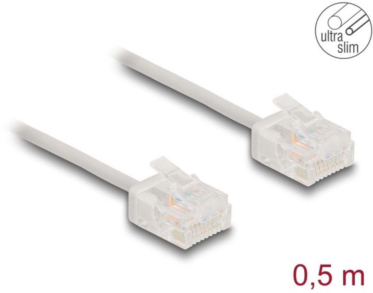 Delock RJ45 Network Cable Cat.6 UTP Ultra Slim 0.5 m grey with short plugs