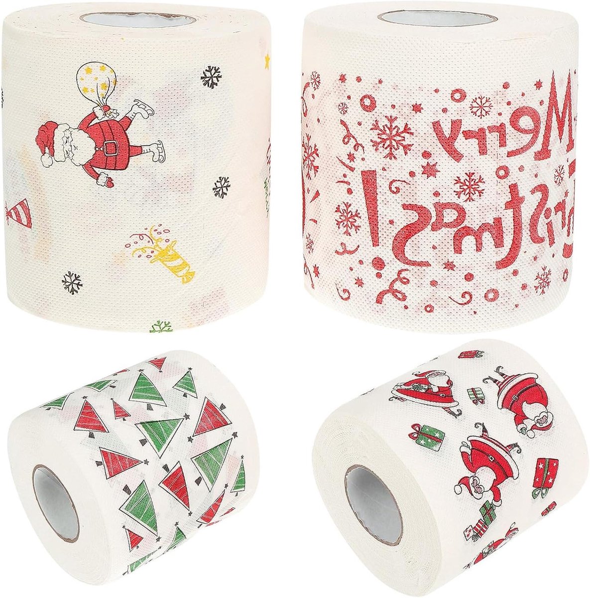 Kerst Toiletpapier - Decoratief WC papier - Feestelijke Decoratie - Zacht en Afbreekbaar - 4 Rollen - Multicolor