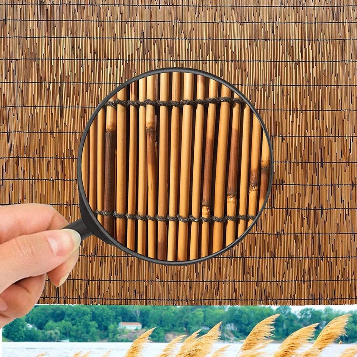 Bamboe Privacyhek - Schermrol Lamellenpaneel - Zichtbescherming Balkon - Milieuvriendelijk Materiaal - 145 x 915 cm - Naturel