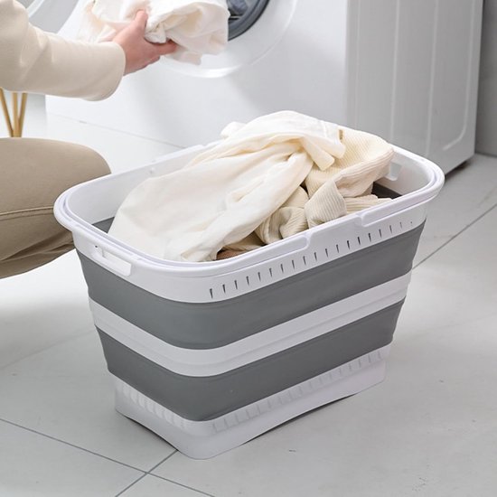 Wasmand Opvouwbaar - Opberger Bak - Huishoudelijk Gebruik - Verhoogde Stabiele Basis - 26 Liter - Grijs — afbeelding 4