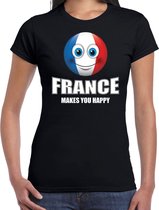 France makes you happy landen t-shirt Frankrijk zwart voor dames met emoticon XL