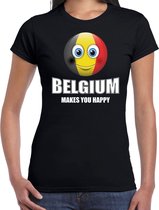 Belgium makes you happy landen t-shirt Belgie met emoticon - zwart - dames -  Belgie landen shirt met Belgische vlag - EK / WK / Olympische spelen outfit / kleding M