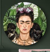 HIP ORGNL Schilderij Frida zelfportret met doornen halsband en kolibrie - ⌀60cm - Wandcirkel