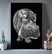 HIP ORGNL Schilderij Hippo - Nijlaard - 60x90cm - Wanddecoratie dieren - Zwart wit