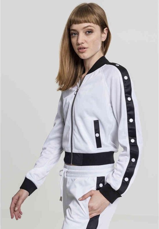 Urban Classics Trainings jacket Button Up Wit/Zwart