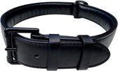 Brute Strength - Luxe leren halsband hond - Zwart met zwarte stiksels - XXL - (66 - 73) x 3,5 cm