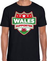 Wales supporter schild t-shirt zwart voor heren - Wales landen t-shirt / kleding - EK / WK / Olympische spelen outfit S