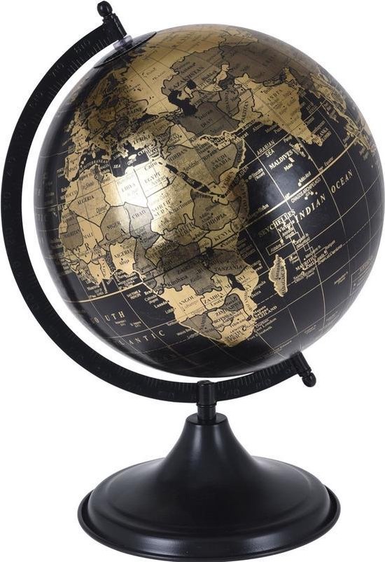 Pelmel timer Hallo Decoratie wereldbol/globe zwart/goud op metalen voet/standaard 25 x 38 cm -  Wereldbal... | bol.com