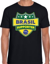 Brasil supporter schild t-shirt zwart voor heren - Brazilie landen t-shirt / kleding - EK / WK / Olympische spelen outfit M
