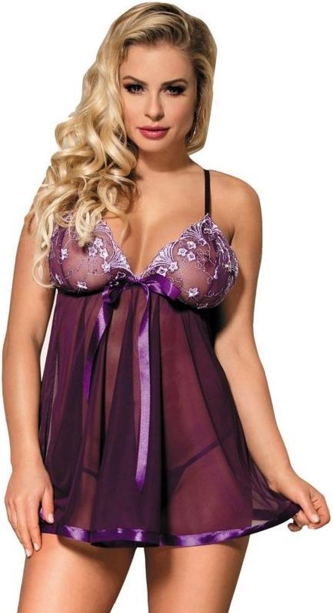 Subblime - paars doorschijnend lingerie jurkje - maat L/XL - fetish / sex / erotiek toys