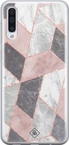 Samsung A70 hoesje siliconen - Stone grid marmer | Samsung Galaxy A70 case | Roze | TPU backcover transparant