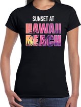 Sunset at Hawaii Beach t-shirt / shirt voor dames - zwart - Beach party outfit / kleding/ verkleedkleding/ carnaval shirt XS