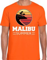 Malibu zomer t-shirt / shirt Malibu summer voor heren - oranje - beach party outfit / vakantie kleding / strand feest shirt S