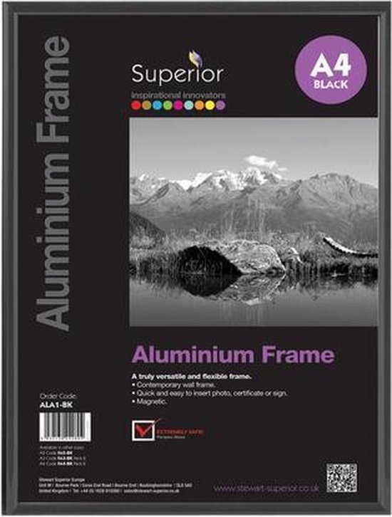 Seco fotolijst - A4 - zwart geborsteld aluminium - 11mm frame - SE-ALA4-BK