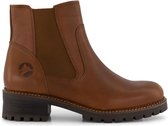 Travelin' Borgen - Leren Chelsea Boots Dames met Rubber profiel - Schoen - Cognac bruin Leer - Maat 39