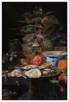 Stilleven met vruchten, oesters en een porseleinen kom, Abraham Mignon - Foto op Akoestisch paneel - 80 x 120 cm