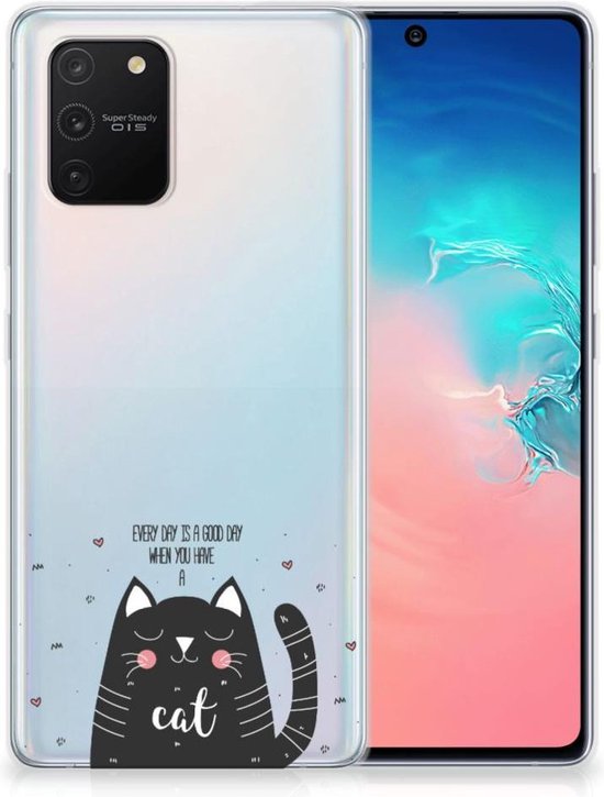 Housse en Cuir Etui de Protection pour Samsung Galaxy S10 Lite Coque Cat Good Day