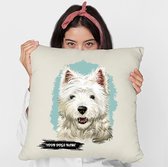Sierkussen - Cairn Terrier Met Je Eigen Naam - Wit - 45 Cm X 4.5 Cm