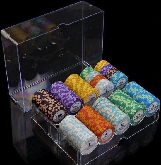 Thumbnail van een extra afbeelding van het spel 50 stuk Professionele Upscale Klei Casino Texas Poker Chips 14G waarde 1 2 5 10 20 met Dobbelstenen
