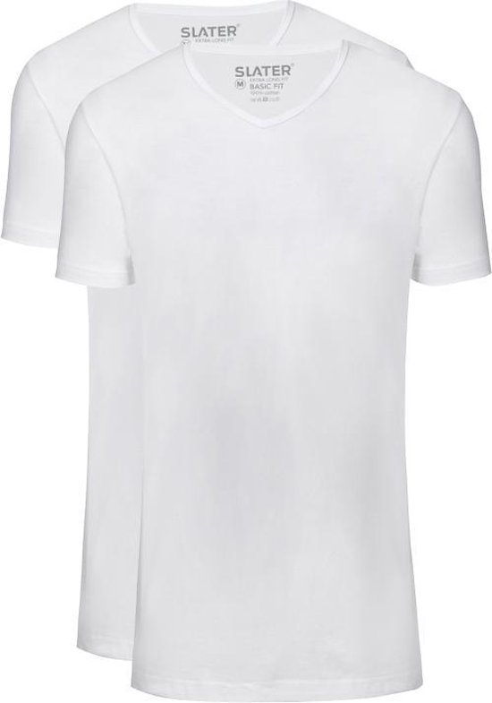 Twee witte V-hals T-shirts met korte mouwen, basic fit, van Slater.