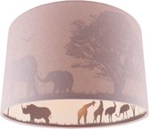 Olucia Safari - Kinderkamer plafondlamp - Stof - Roze - Cilinder - 30 cm
