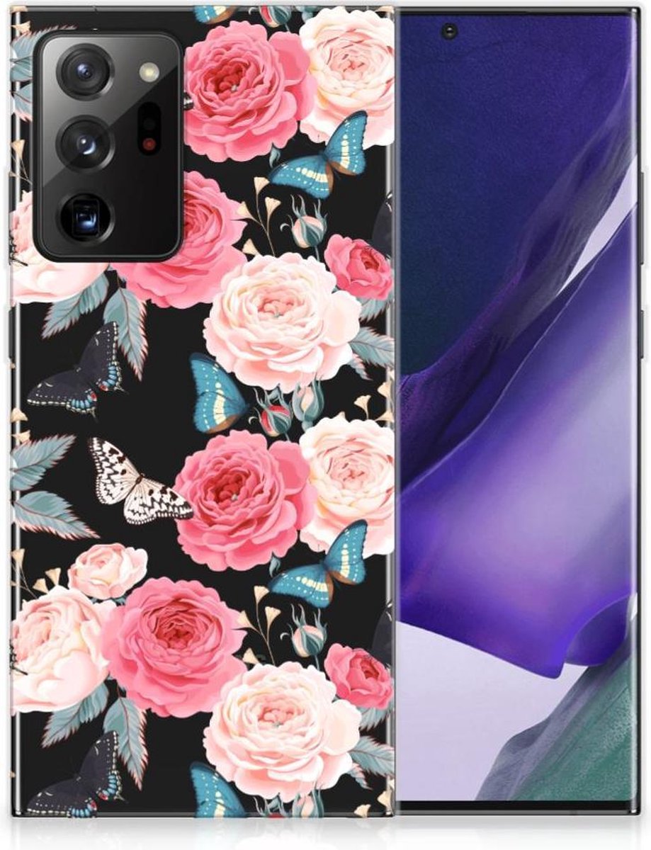 Back Cover voor Samsung Galaxy Note20 Ultra TPU Case Butterfly Roses
