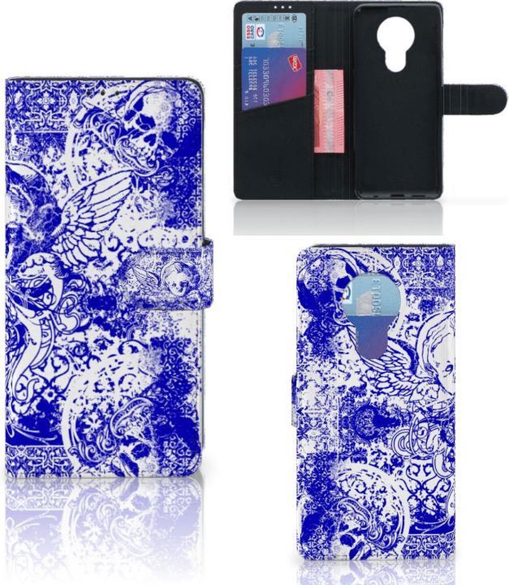 Telefoonhoesje met Naam Nokia 5.3 Angel Skull Blauw
