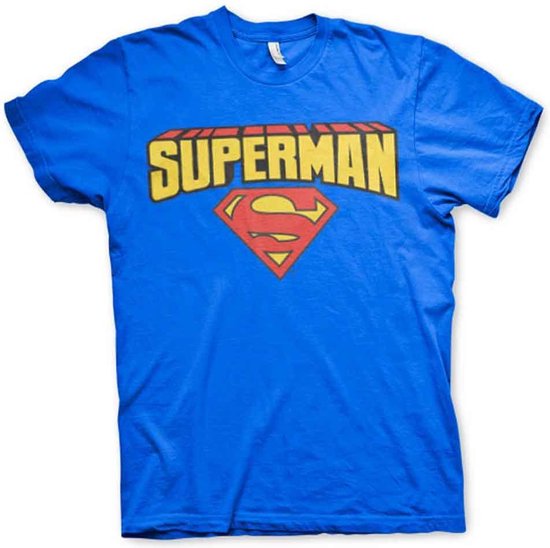DC Comics Superman Heren Tshirt -M- Blockletter Logo Blauw