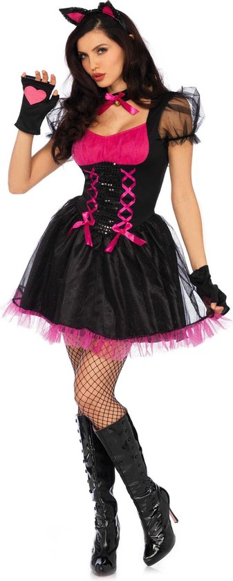 LEG-AVENUE - Sexy zwart en roze katten kostuum voor vrouwen - Volwassenen kostuums