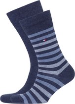 Tommy Hilfiger Duo Stripe Socks (2-pack) - herensokken katoen - gestreept en uni - jeans blauw - Maat: 39-42