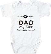 Rompertjes baby met tekst - I love my dad. Dad my hero. - Romper wit - Maat 74/80