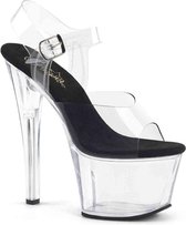 Pleaser Sandaal met enkelband, Paaldans schoenen -45 Shoes- SKY-308 Paaldans schoenen Zwart/Transparant